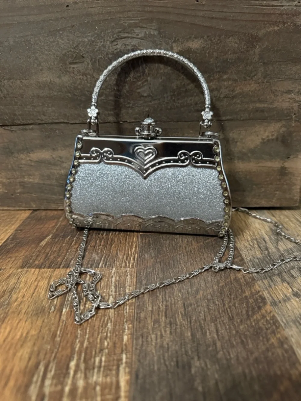 Manhattan by Croton Watch & Evening Bag Set Silver Rhinestone Like New w/ Box - Picture 5 of 14